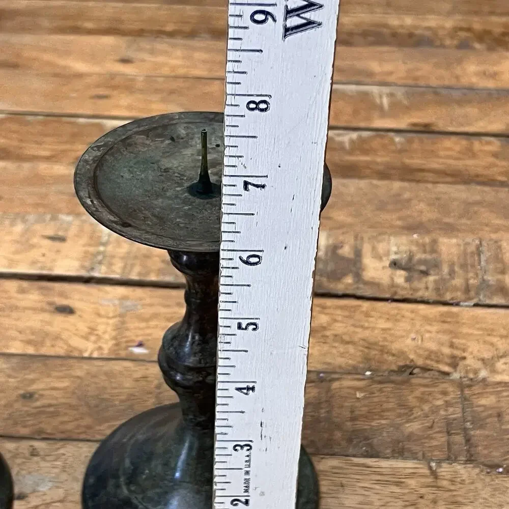 Vintage Brass Pillar Candle Holders Set of 2 Turned Stem Design